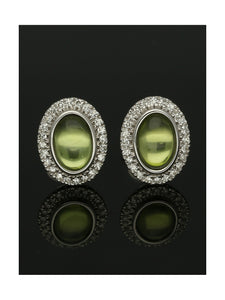 Peridot and Diamond Oval Stud Earrings in 9ct White Gold