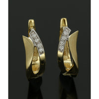 Wavy Diamond Huggie Hoop Earrings in 9ct Yellow Gold