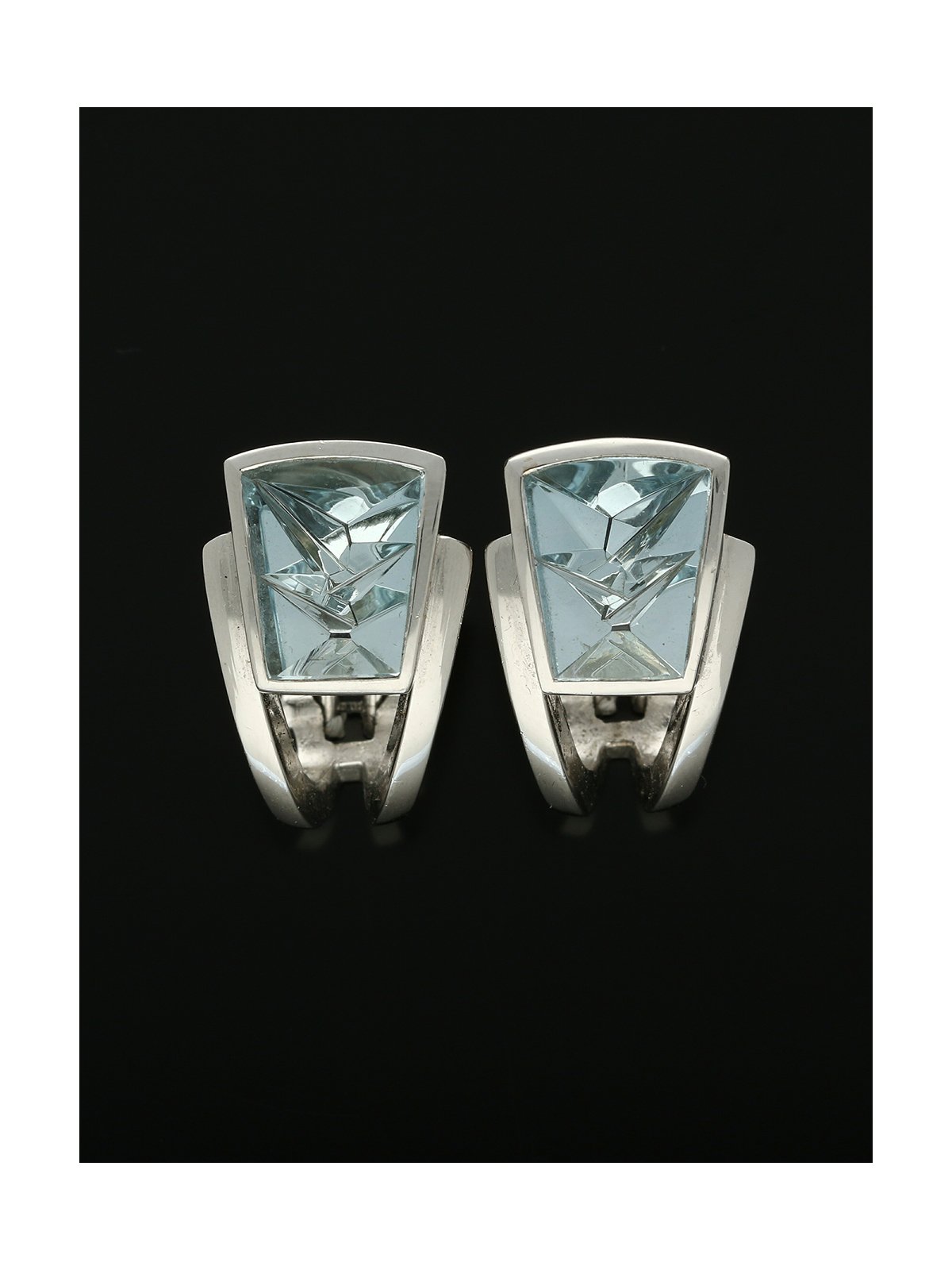 Aquamarine Munsteiner Cut Earrings in 18ct White Gold