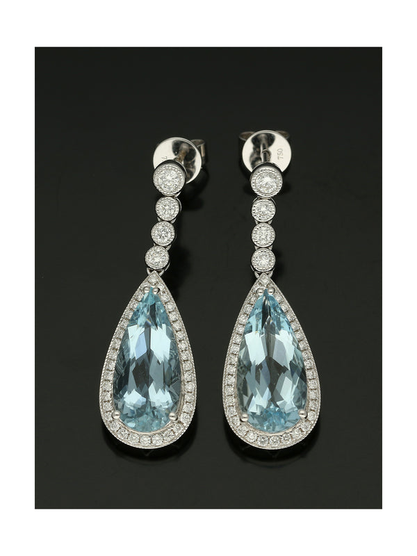 Aquamarine & Diamond Drop Earrings in 18ct White Gold