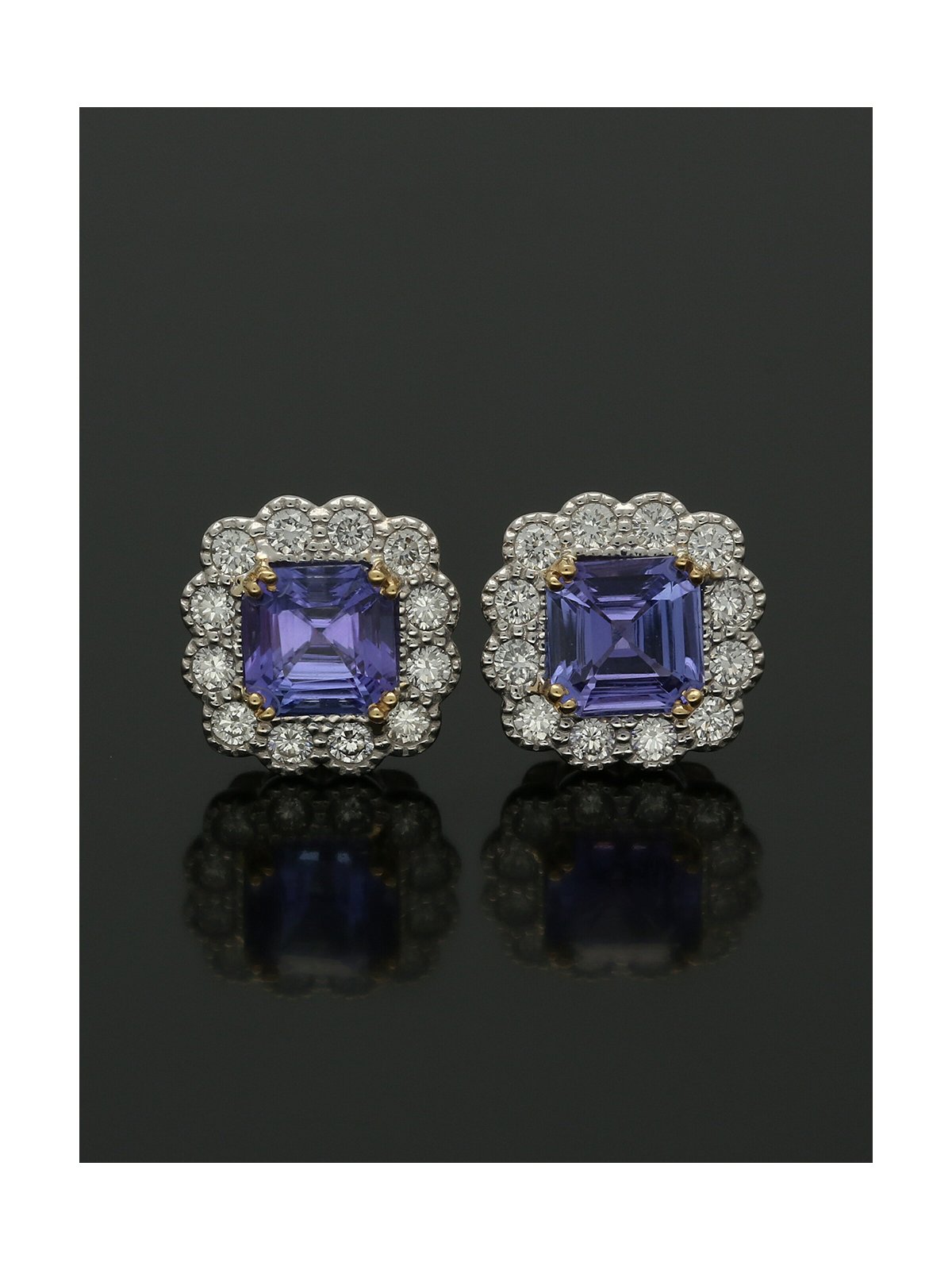 Tanzanite and Diamond Cluster Stud Earrings in 18ct Yellow and White Gold