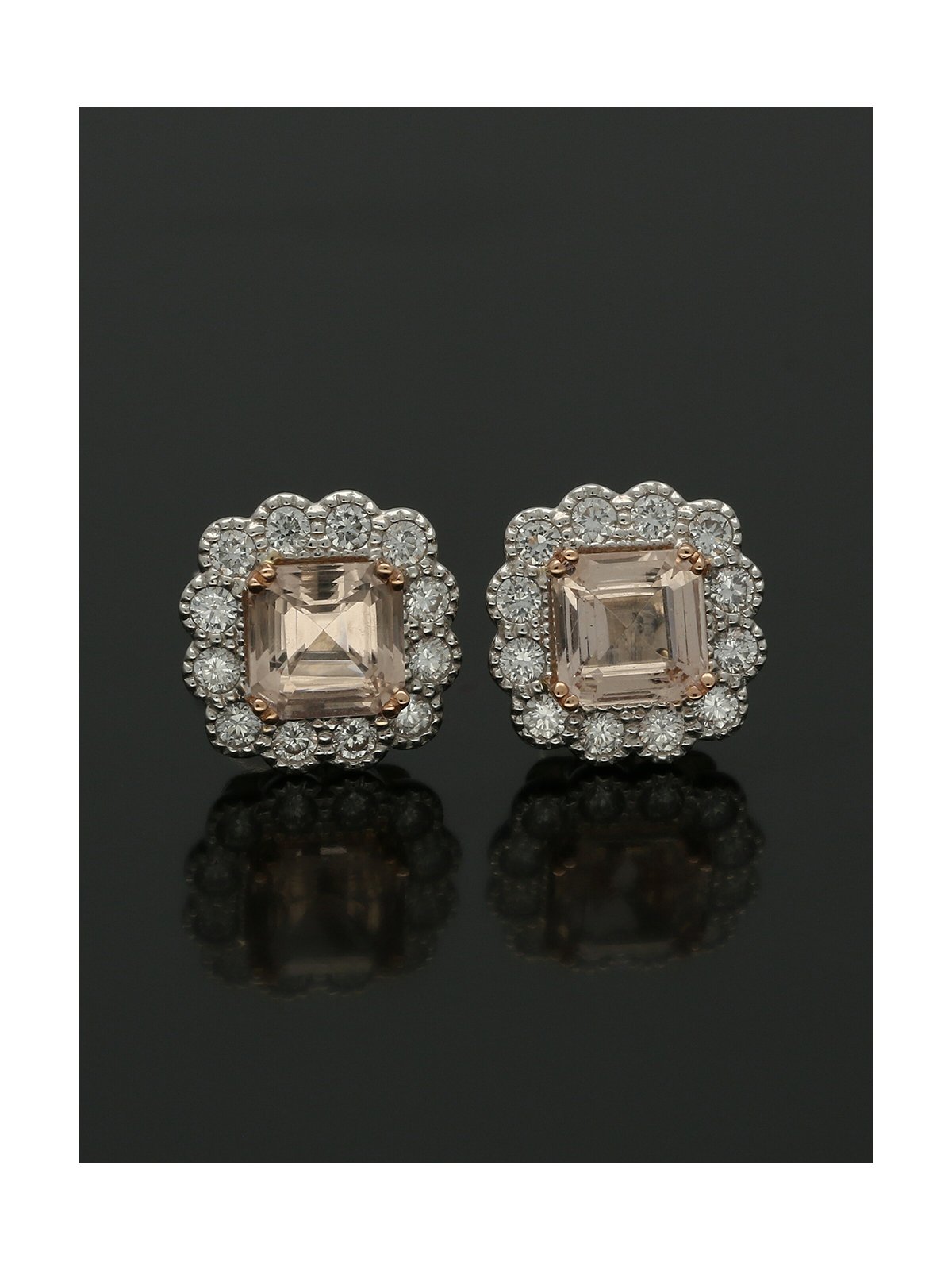 Morganite and Diamond Cluster Stud Earrings in 18ct White and Rose Gold