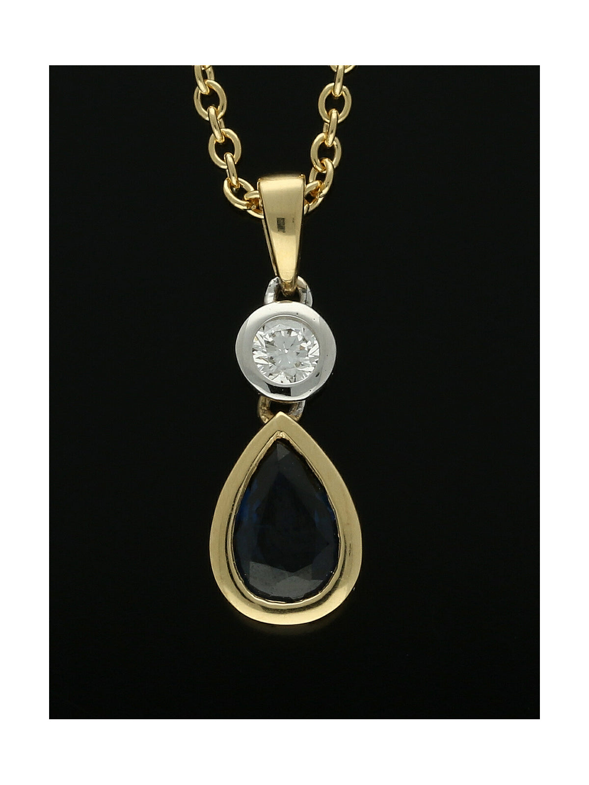 Sapphire & Diamond Drop pendant Necklace in 18ct Yellow & White Gold
