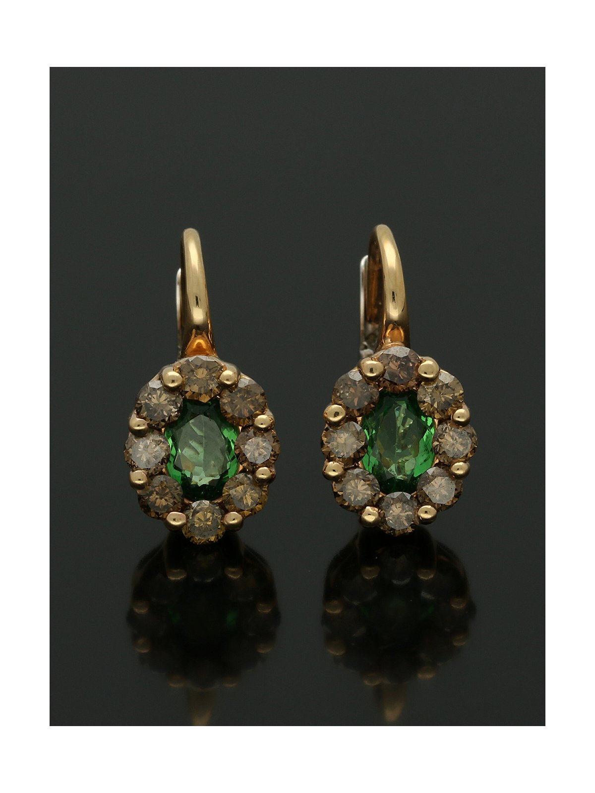 Tsavorite & Brown Diamond Cluster Earrings in 18ct Rose Gold