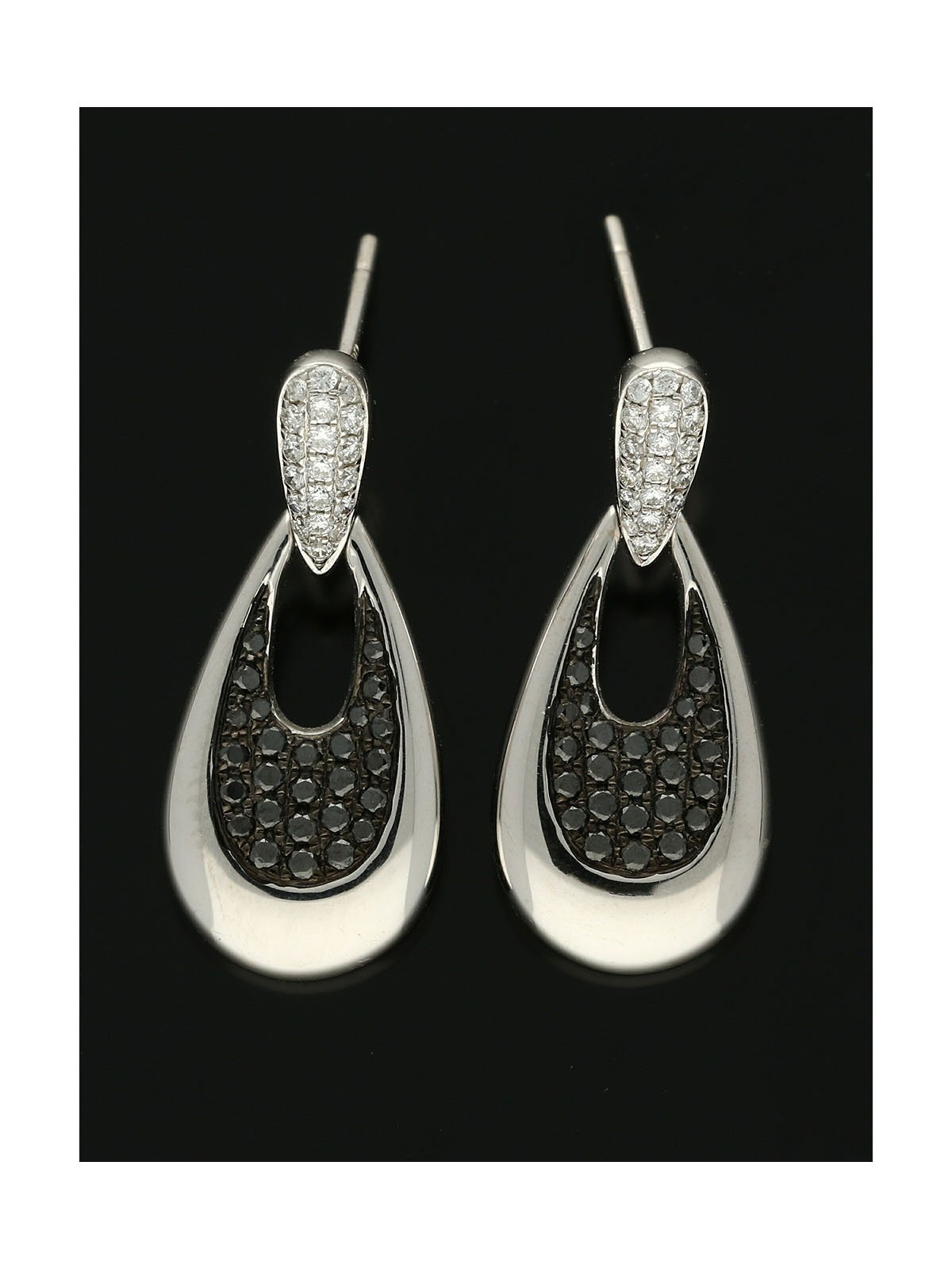 Black & White Diamond Drop Earrings 0.52ct in 18ct White Gold 
