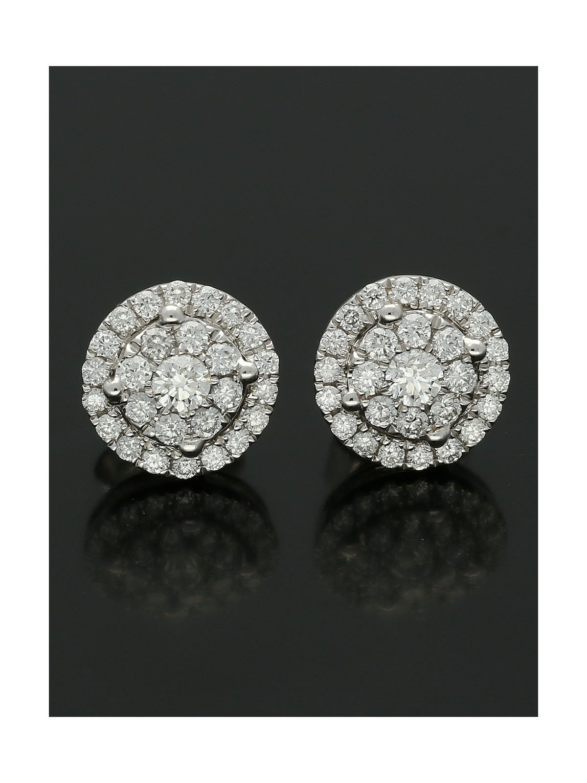 Diamond Cluster Stud Earrings 0.62ct in 18ct White Gold
