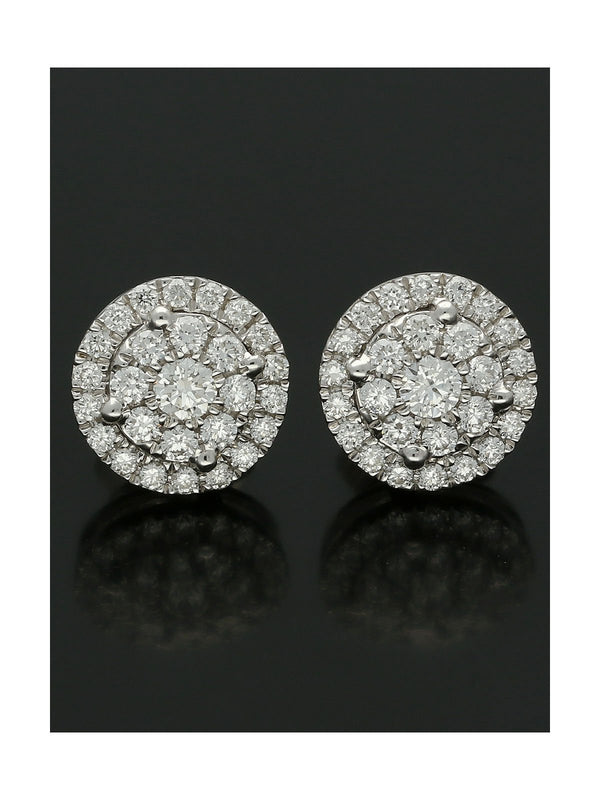 Diamond Set Cluster Stud Earrings in 18ct White Gold