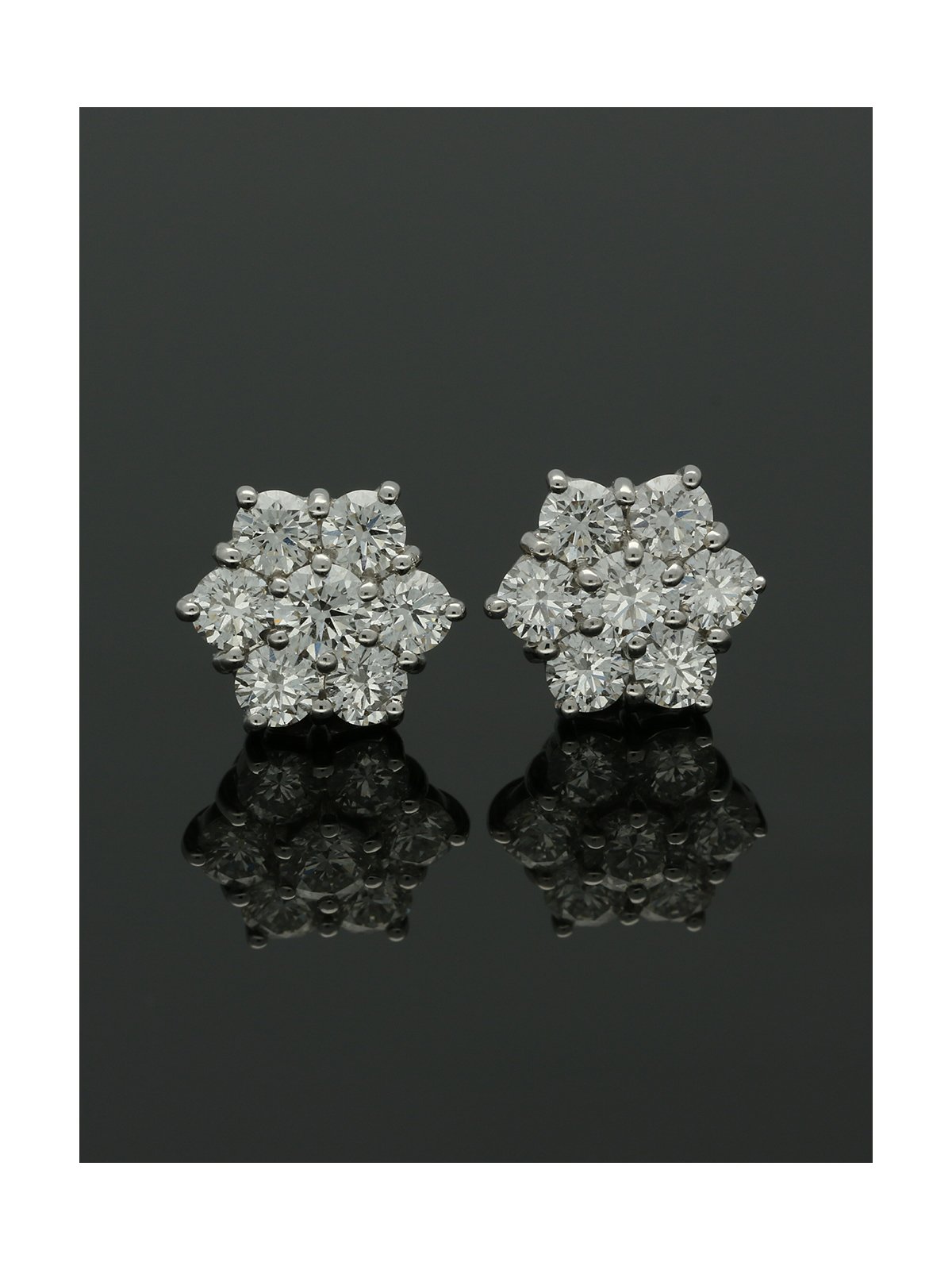 Diamond Set Flower Cluster Stud Earrings 1.28ct in 18ct Yellow & White Gold