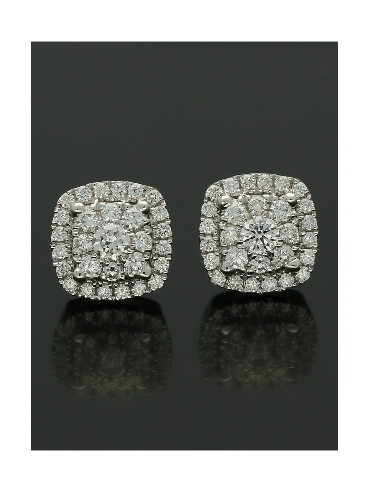 Diamond Square Cluster Stud Earrings 0.65ct in 18ct White Gold