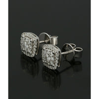 Diamond Set Square Design Cluster Stud Earrings in 18ct White Gold