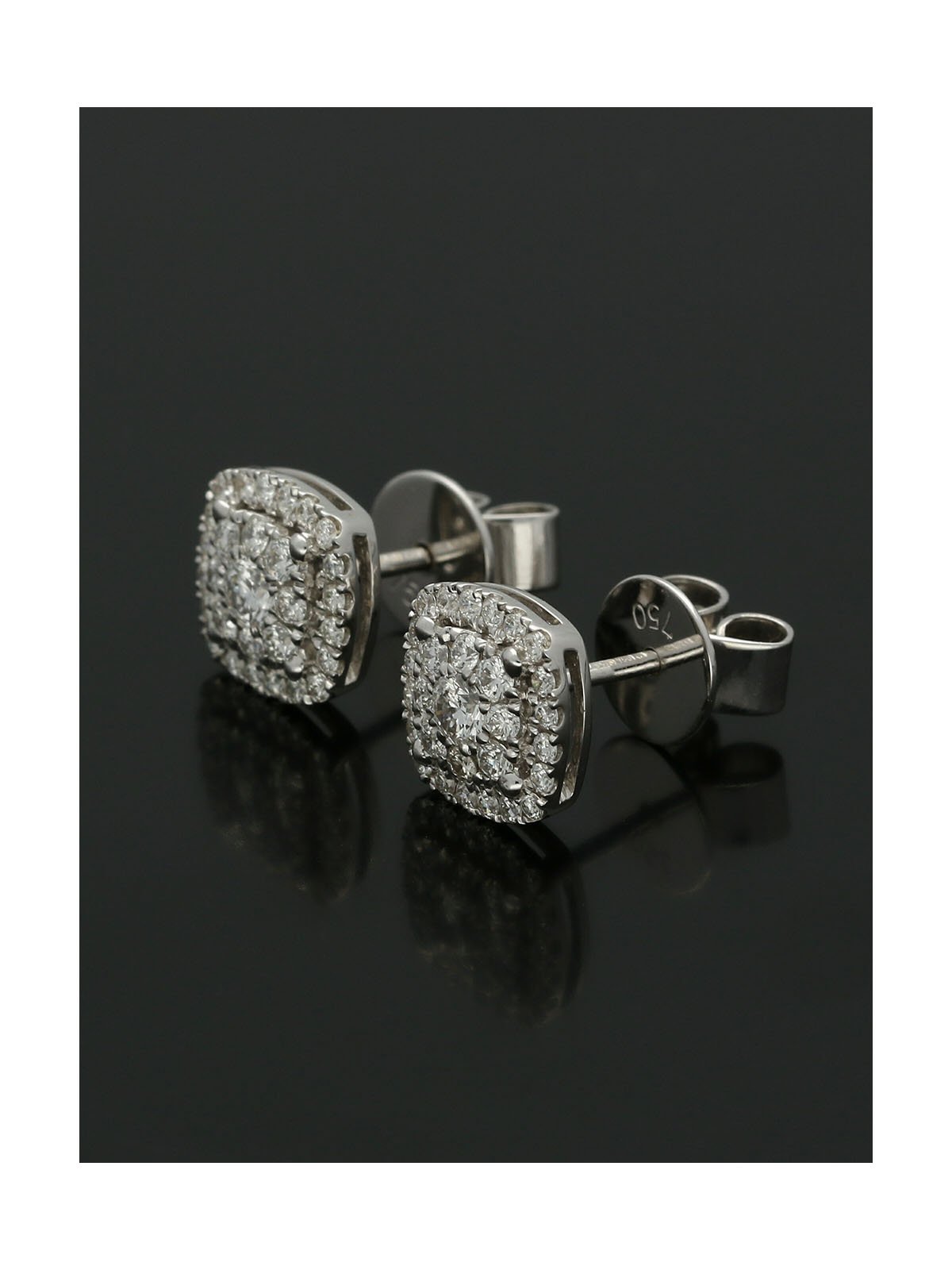 Diamond Set Square Design Cluster Stud Earrings in 18ct White Gold