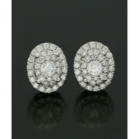 Diamond Oval Design Cluster Stud Earrings 0.79ct in 18ct White Gold