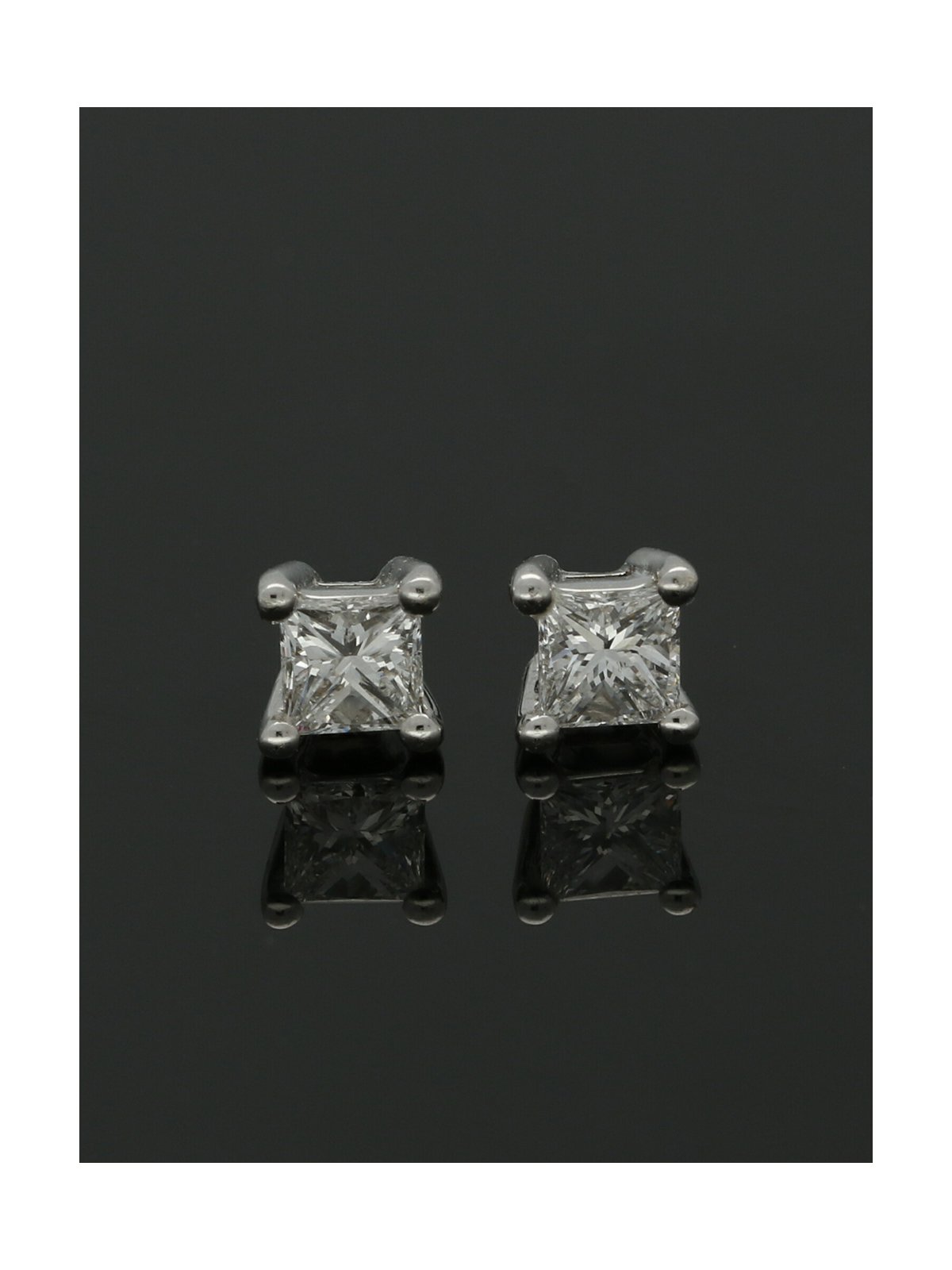 Diamond Solitaire Stud Earrings "The Grace Collection" 0.30ct Princess Cut in 18ct White Gold