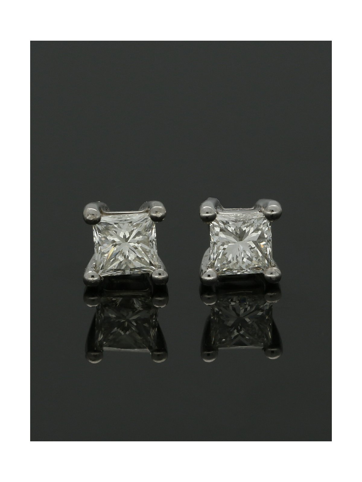 Diamond Solitaire Stud Earrings "The Grace Collection" 0.50ct Princess Cut in 18ct White Gold