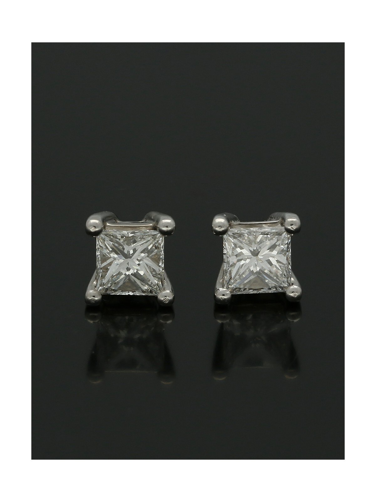 Diamond Solitaire Stud Earrings "The Grace Collection" 0.60ct Princess Cut in 18ct White Gold