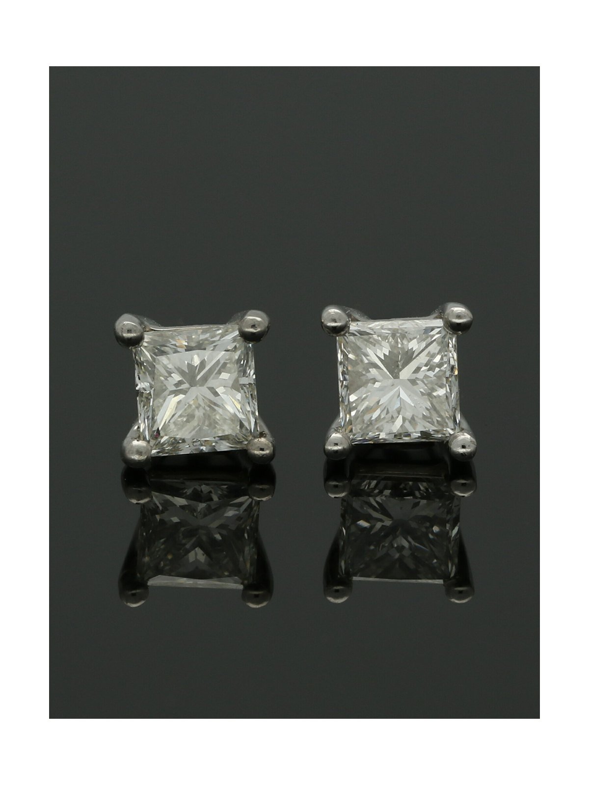 Diamond Solitaire Stud Earrings "The Grace Collection" 1.00ct Princess Cut in 18ct White Gold