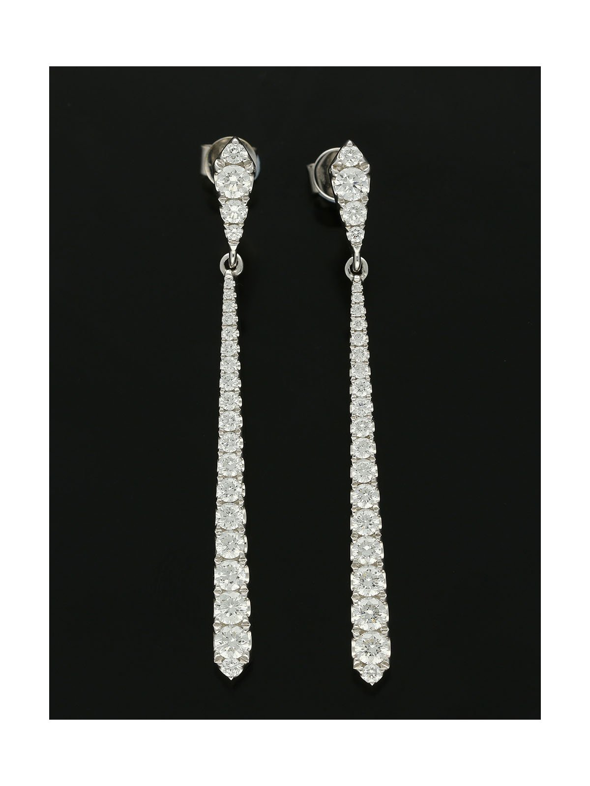Diamond Set Bar Drop Earrings 1.46ct in 18ct White Gold