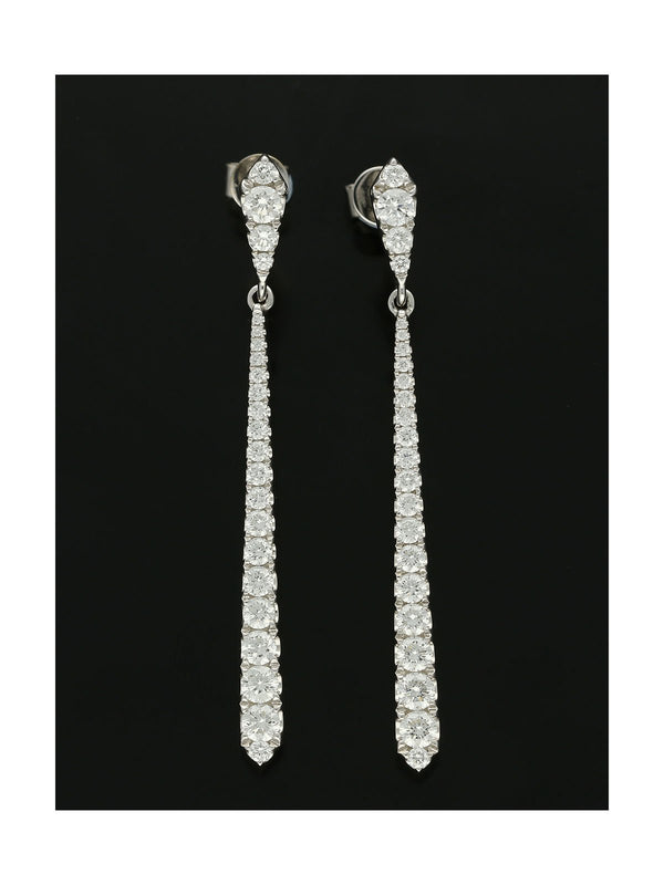 Diamond Set Bar Drop Earrings 1.46ct in 18ct White Gold