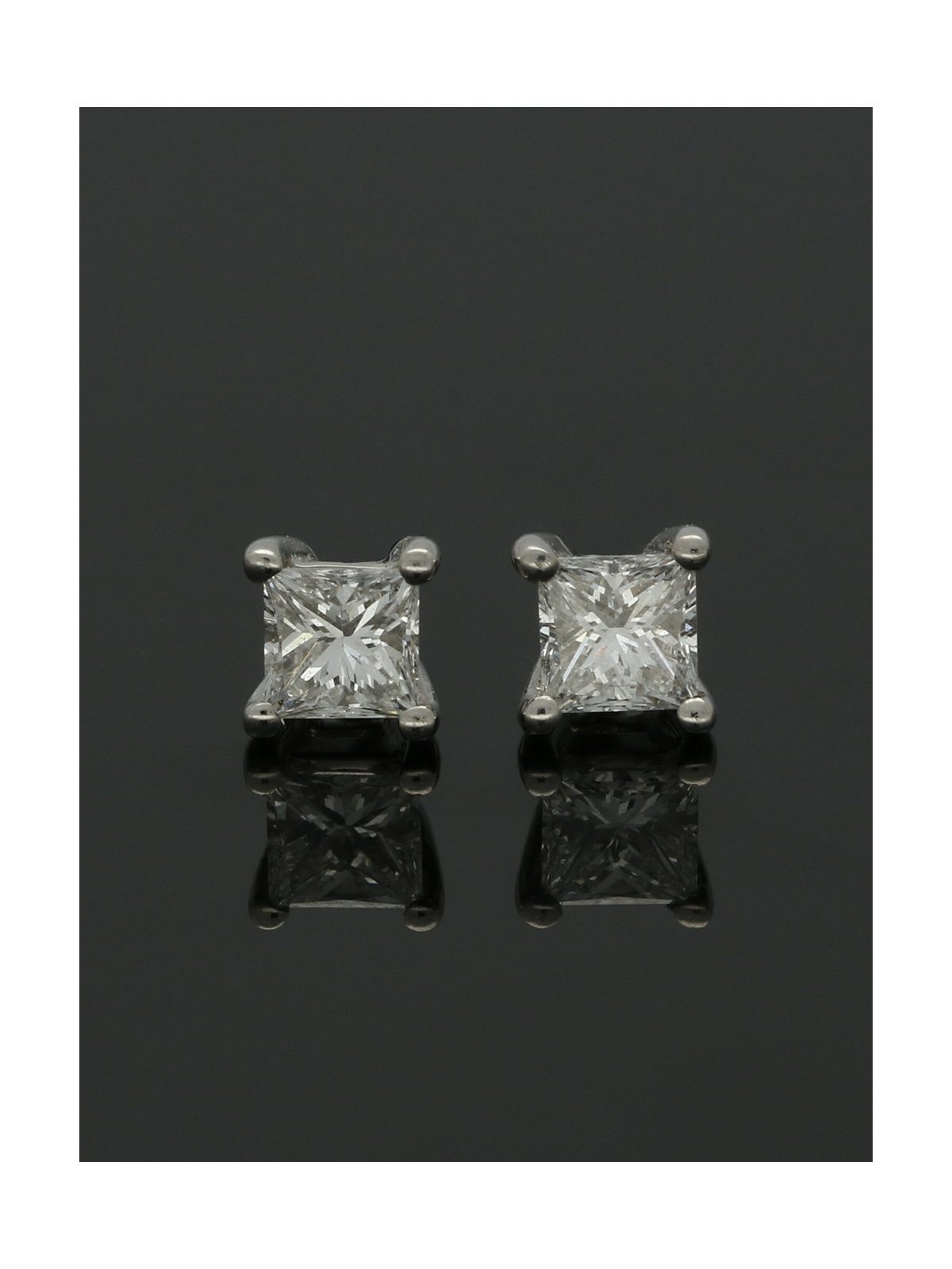 Diamond Solitaire Stud Earrings "The Grace Collection" 0.40ct Princess Cut in 18ct White Gold