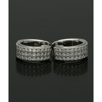 Huggie Hoop Style Earrings with Three Rows of Diamonds in 18ct White Gold