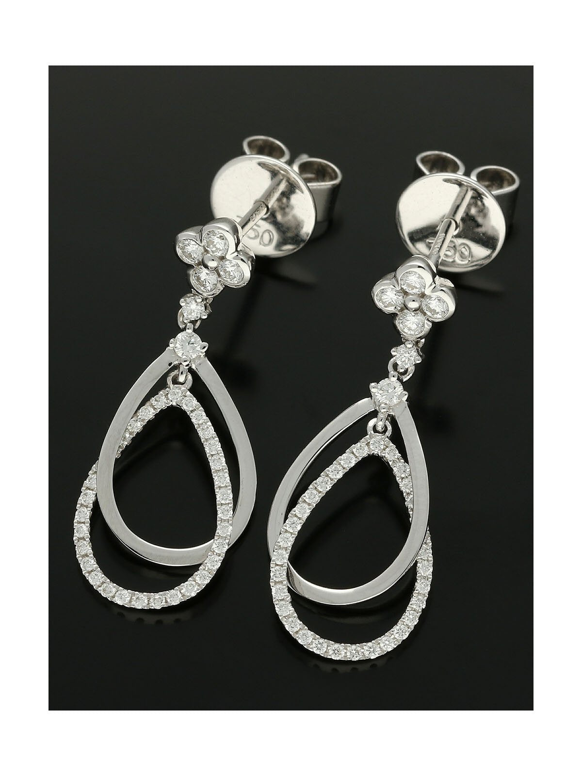 Diamond Double Drop Earrings With Flower Stud 0.35ct in 18ct White Gold