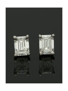 Diamond Solitaire Stud Earrings "The Zara Collection" 0.85ct Emerald Cut in 18ct White Gold