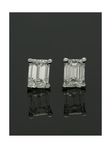 Diamond Solitaire Stud Earrings "The Zara Collection" 0.50ct Emerald Cut in 18ct White Gold