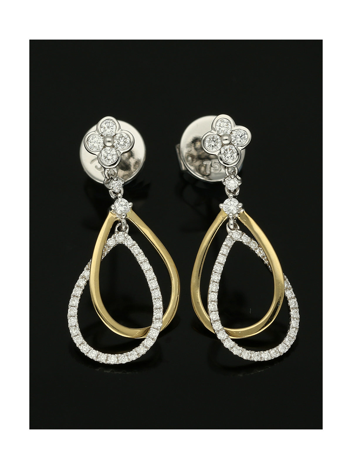 Diamond Teardrop Crossover Earrings 0.36ct in 18ct Yellow & White Gold