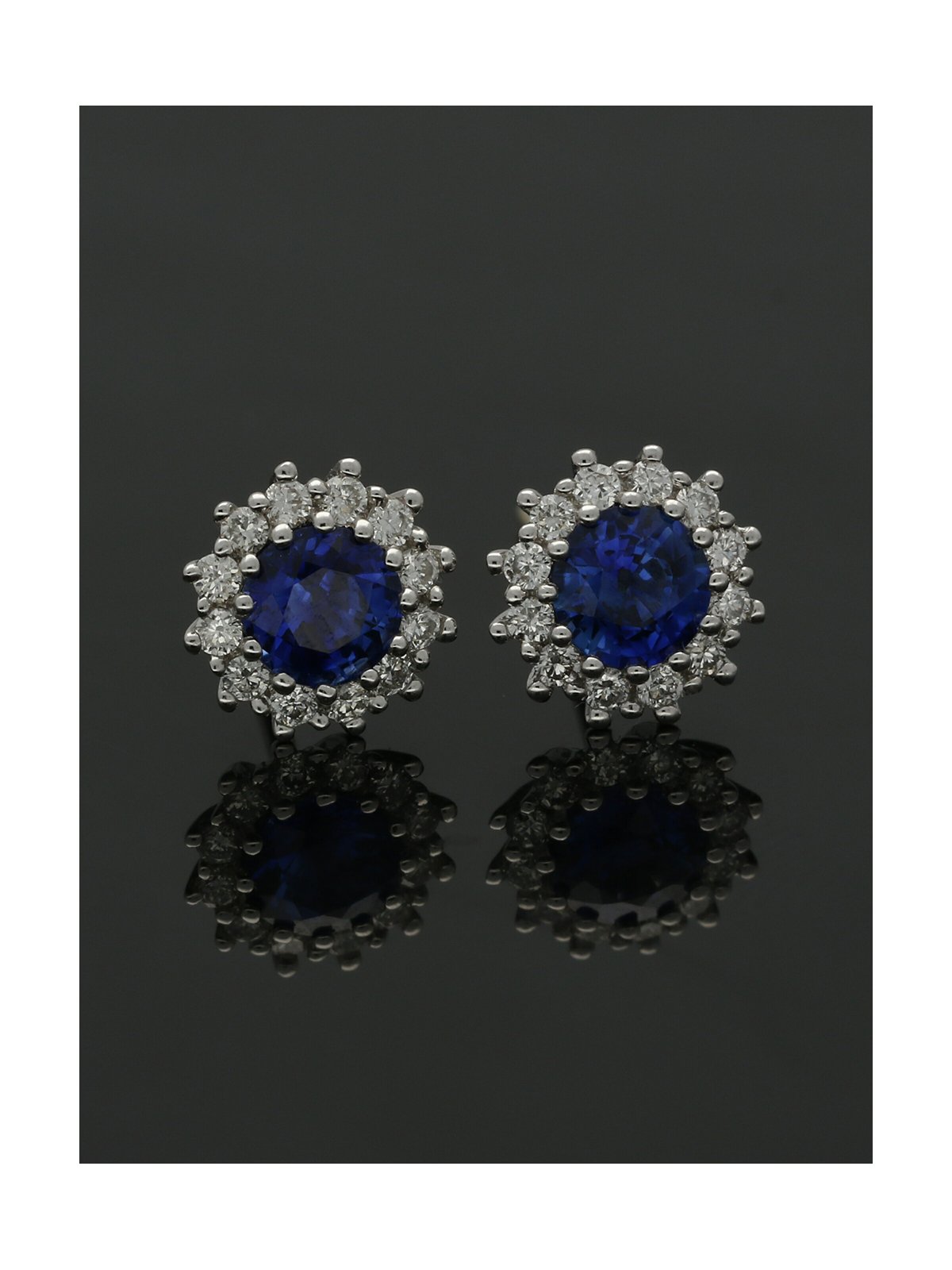 Sapphire & Diamond Cluster Stud Earrings in 18ct White Gold