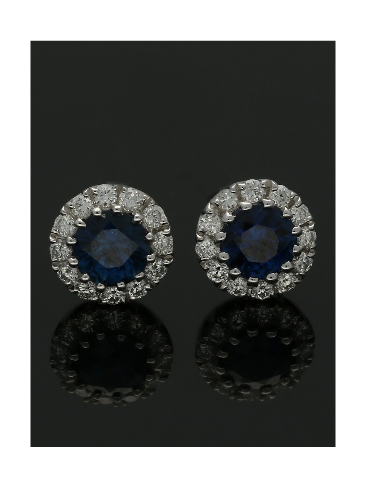 Sapphire & Diamond Set Cluster Stud Earrings in 18ct White Gold