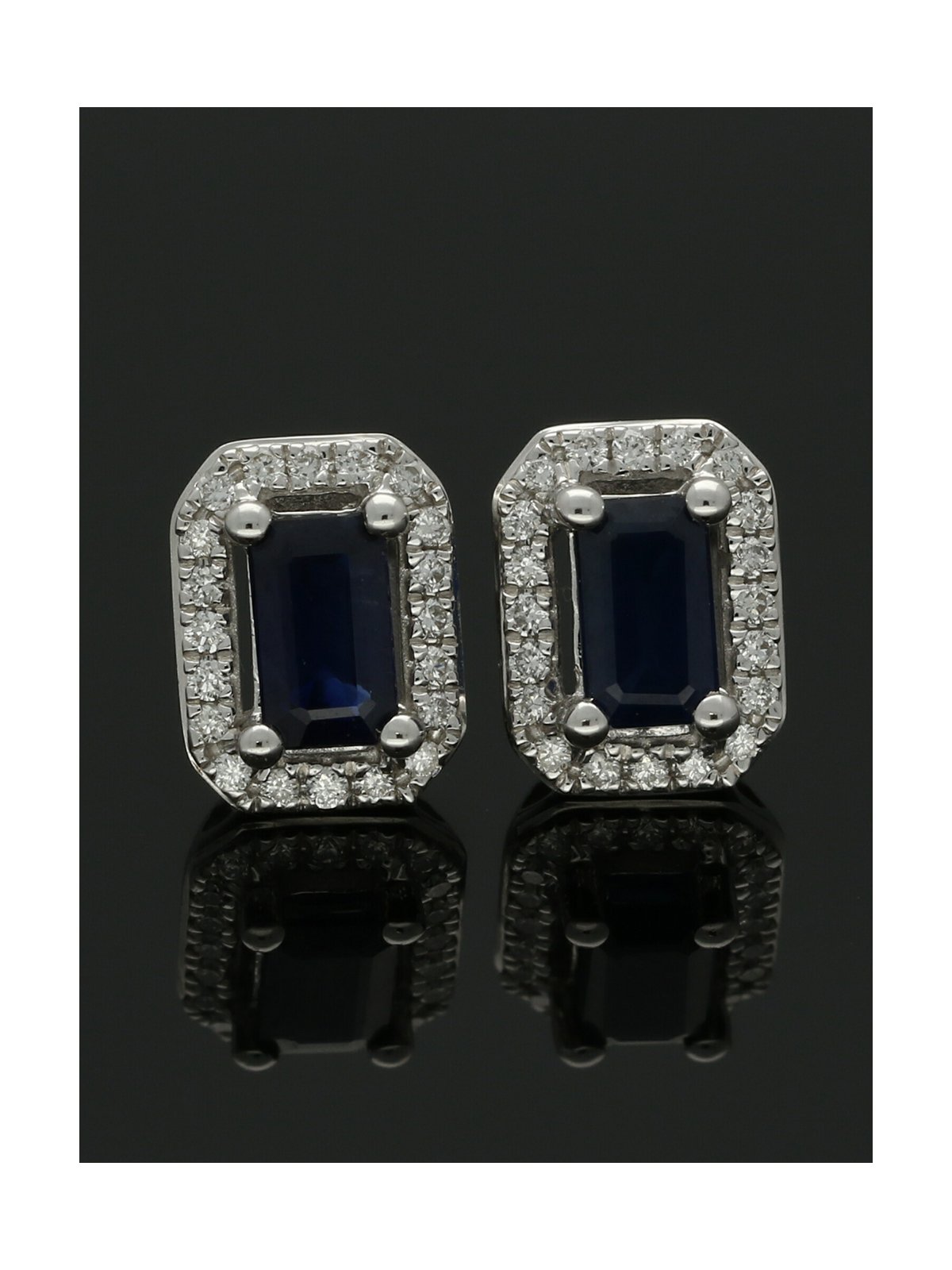 Sapphire & Diamond Oblong Cluster Stud Earrings in 18ct White Gold