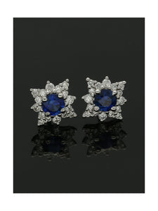 Sapphire & Diamond Cluster Earrings in 18ct White Gold
