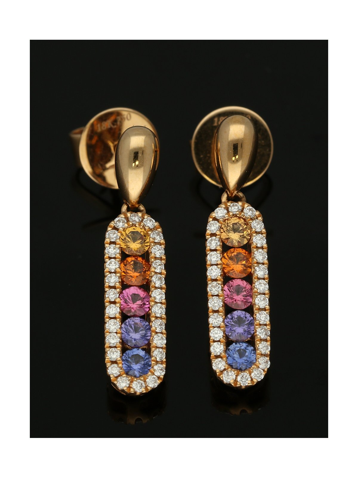 Multicolour Sapphire & Diamond Drop Earrings in 18ct Rose Gold