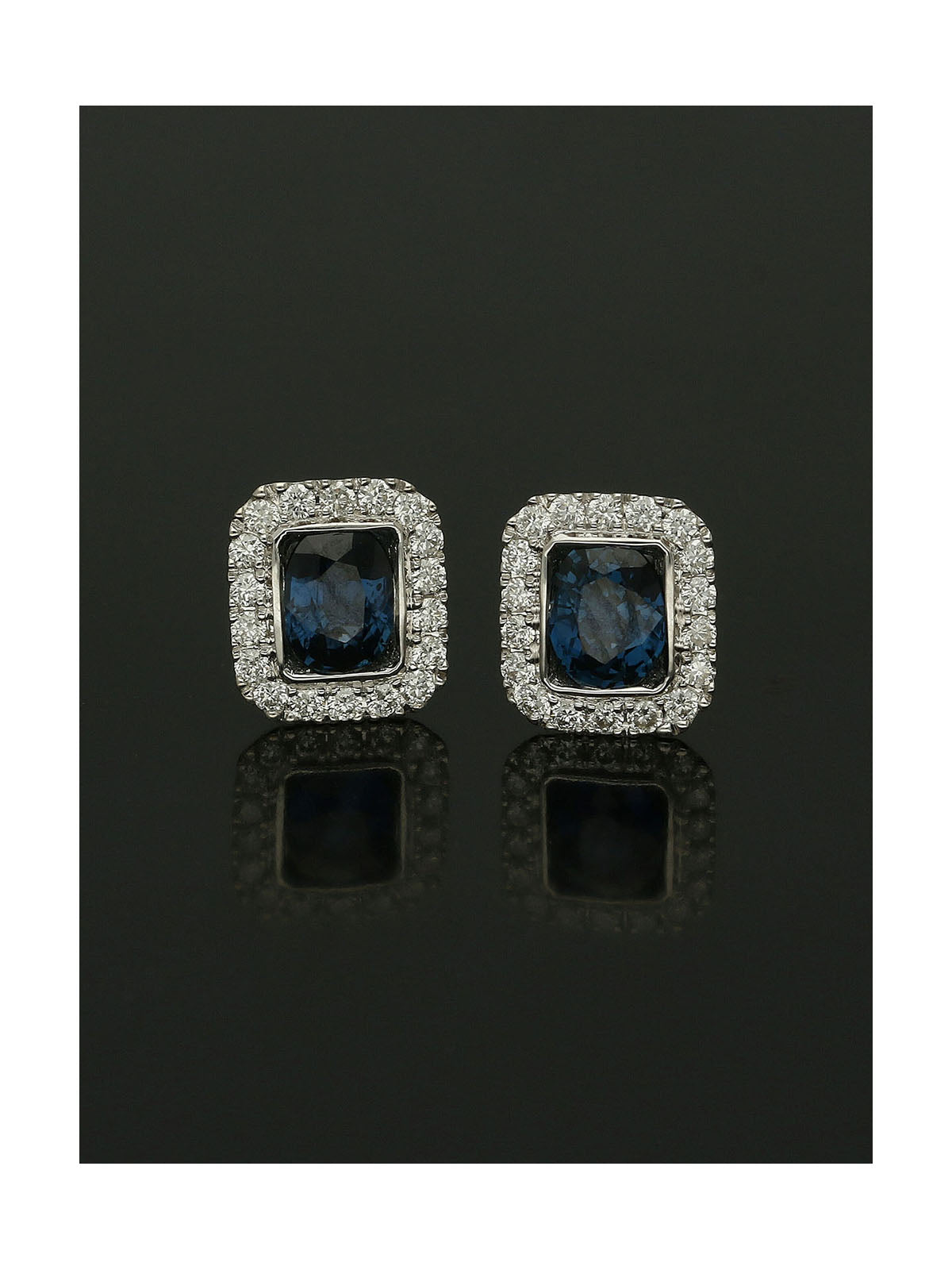 Sapphire & Diamond Oval Cut Halo Stud Earrings in 18ct White Gold