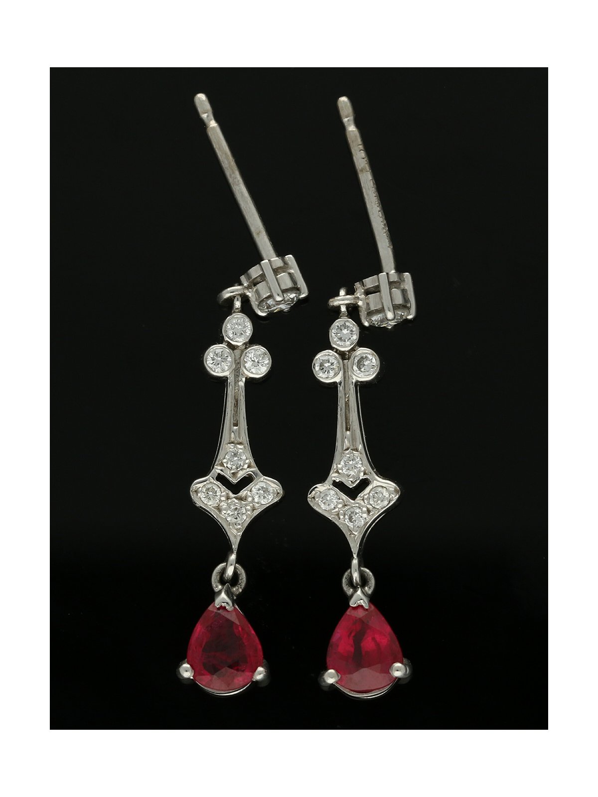 Pear Cut Ruby & Diamond Drop Earrings in 18ct White Gold