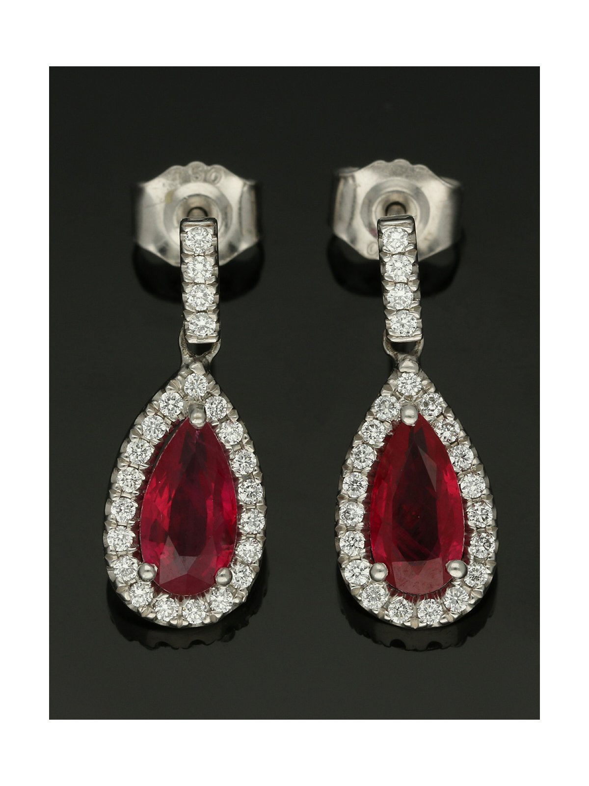 Ruby & Diamond Pear Cluster Drop Earrings in 18ct White Gold