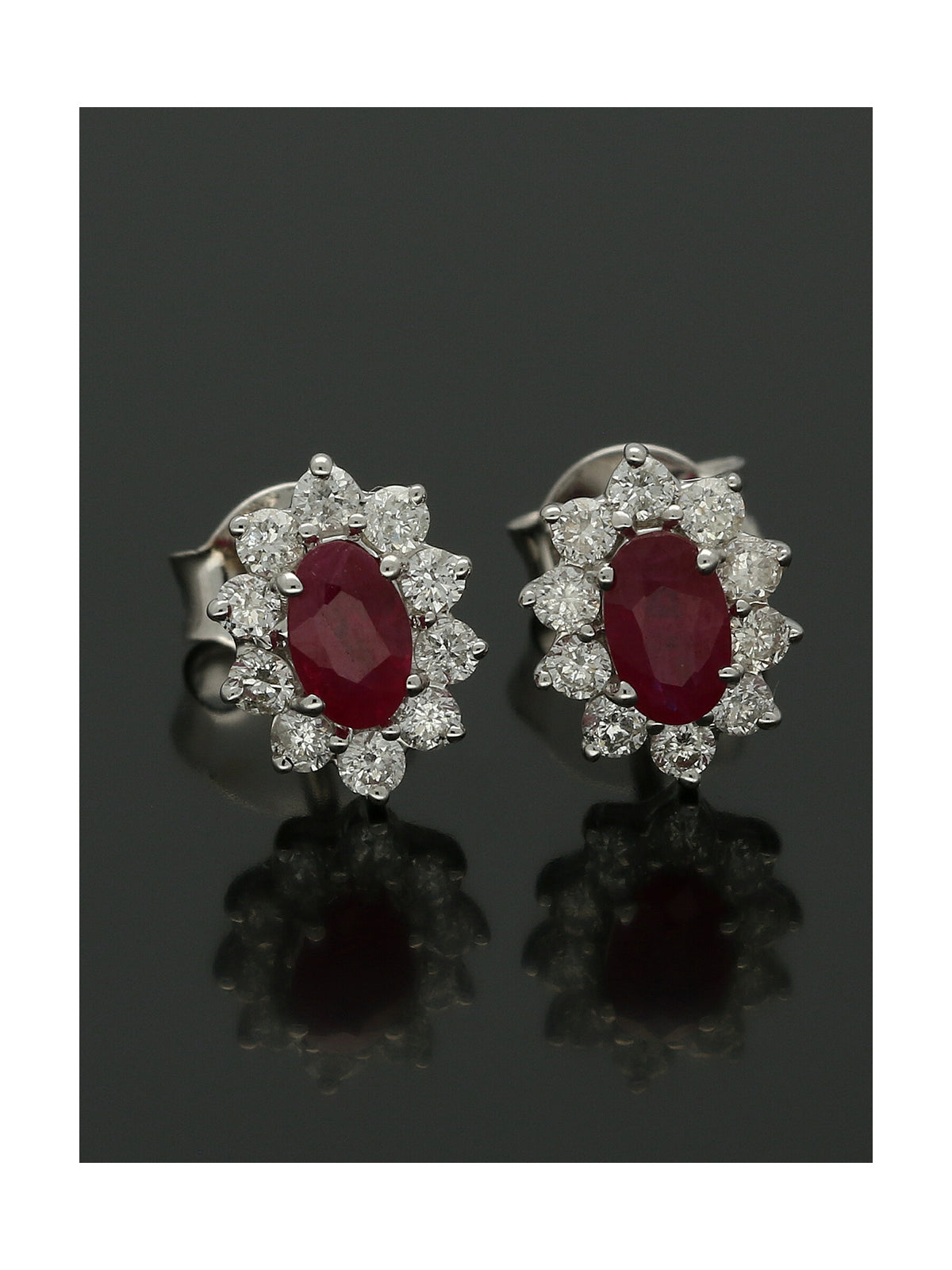 Ruby & Diamond Cluster Stud Earrings in 18ct White Gold