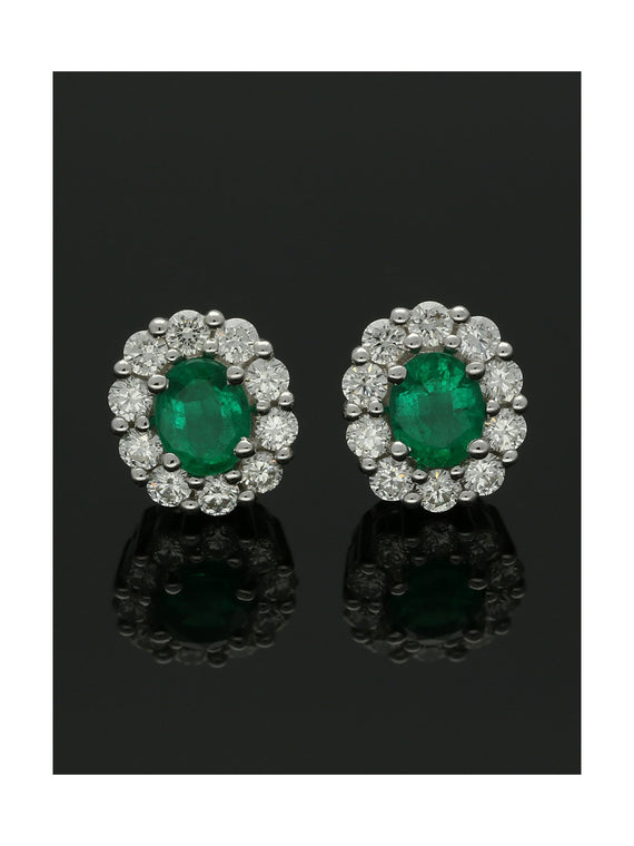 Emerald & Diamond Cluster Stud Earrings in 18ct White Gold