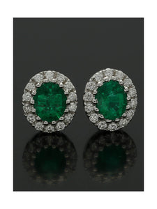 Emerald & Diamond Cluster Earrings in 18ct White Gold