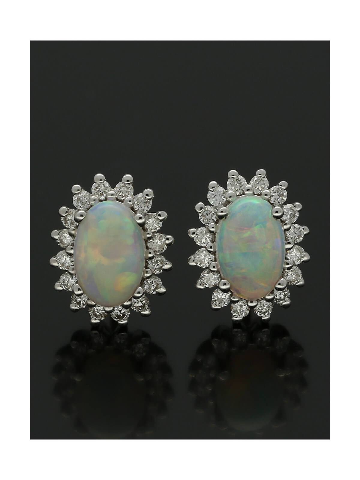 Opal & Diamond Cluster Stud Earrings in 18ct Yellow & White Gold