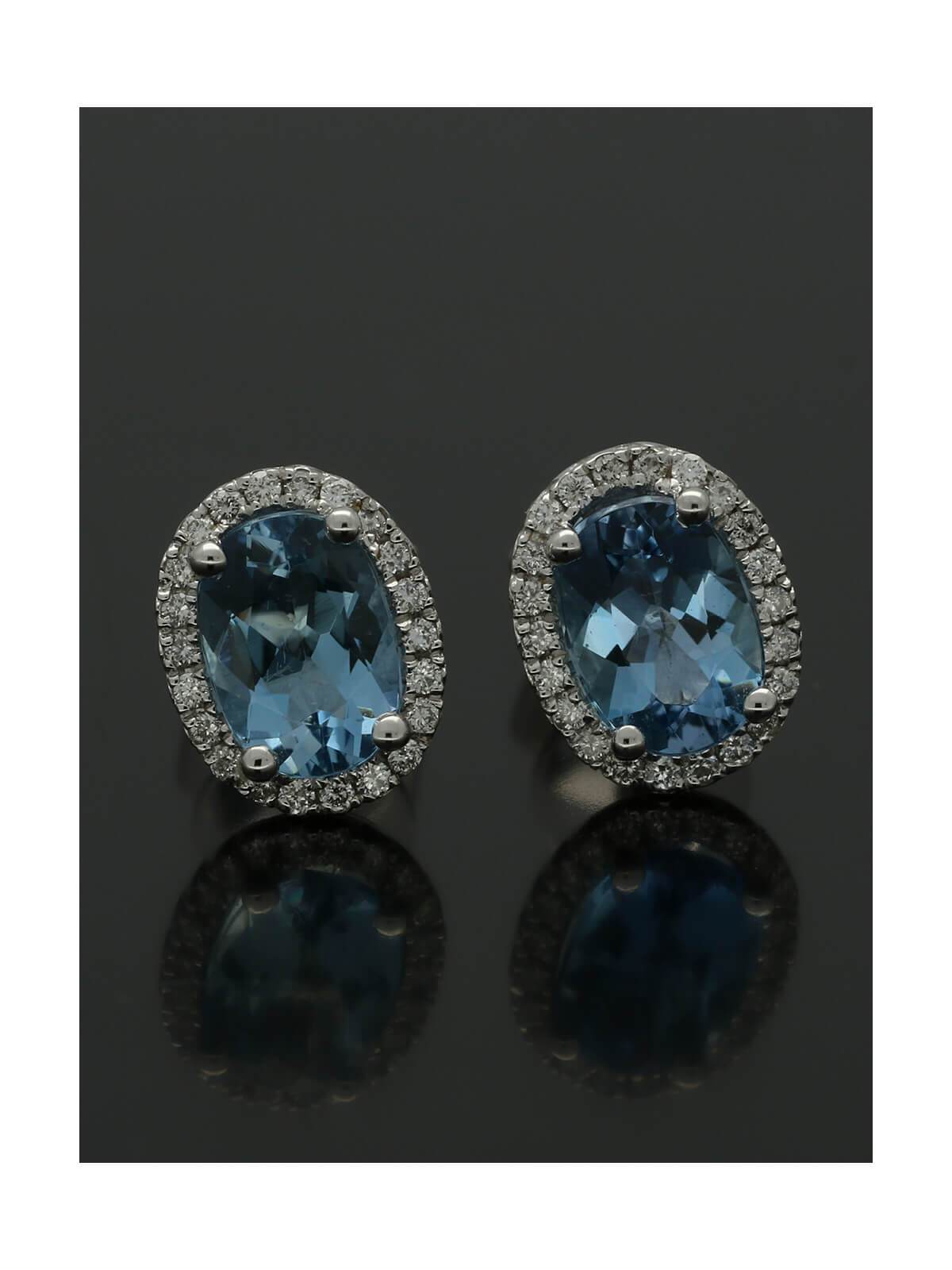 Aquamarine & Diamond Cluster Stud Earrings in 18ct White Gold