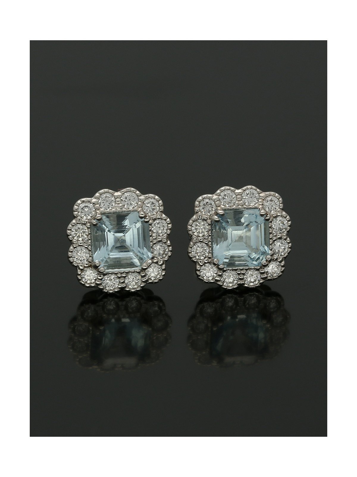 Aqua and Diamond Cluster Stud Earrings in 18ct White Gold