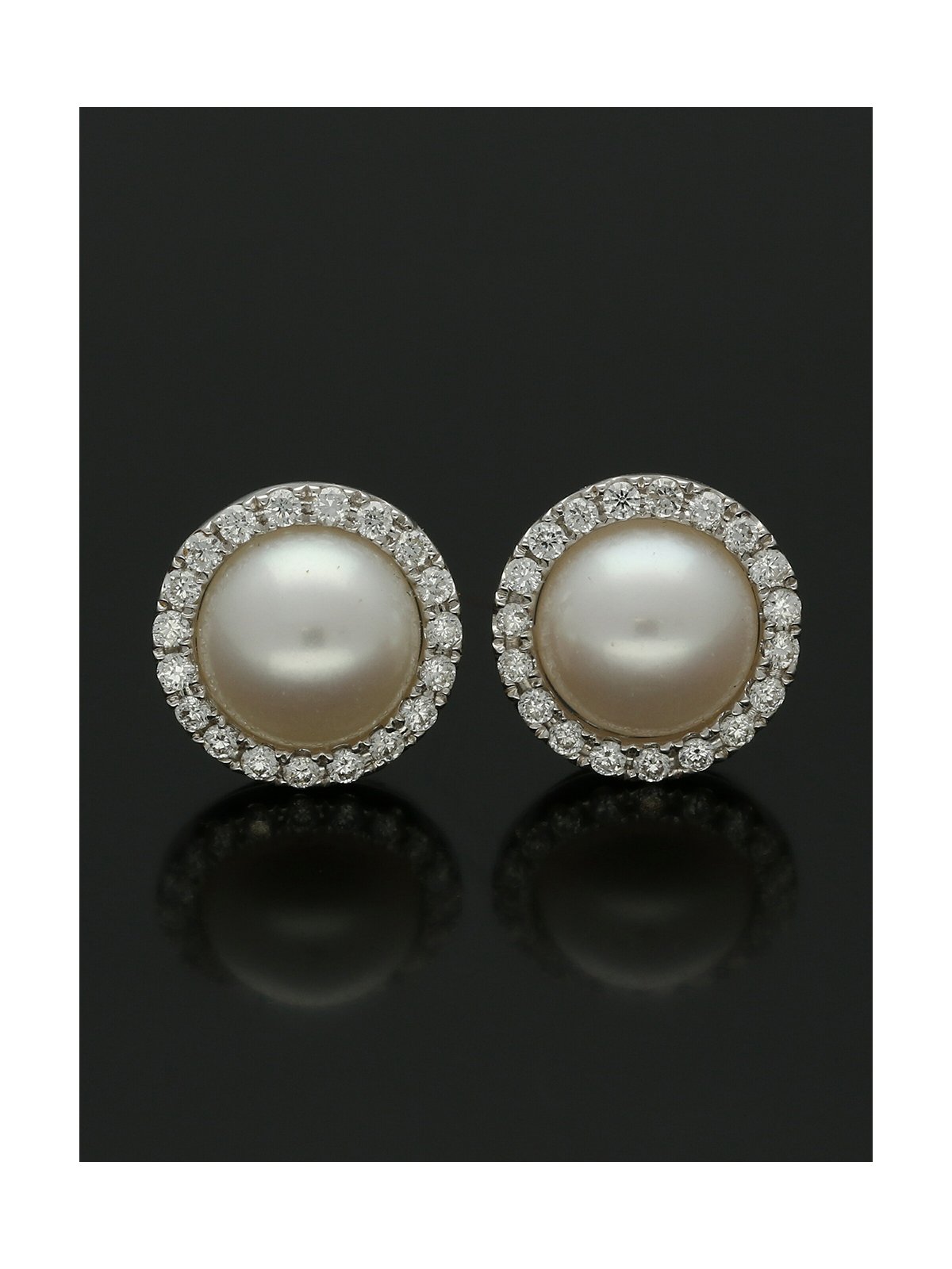 White Freshwater Pearl and Diamond Earrings in 18ct White Gold