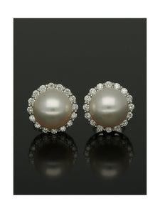 Pearl and Diamond Stud Earrings 8mm in 18ct White Gold