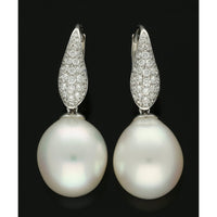 Pearl and Diamond Drop Earrings in 18ct White Gold