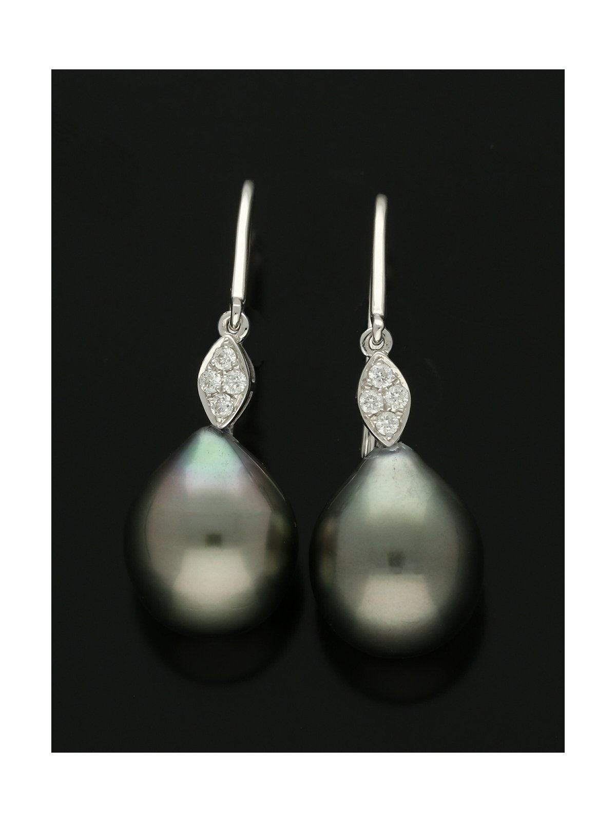 Black Pearl and Diamond Drop Earrings in 18ct White Gold