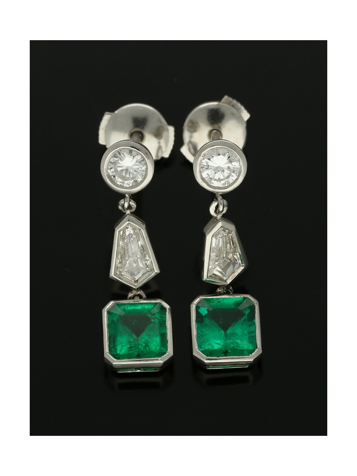 Emerald and Diamond Drop Earrings in Platinum