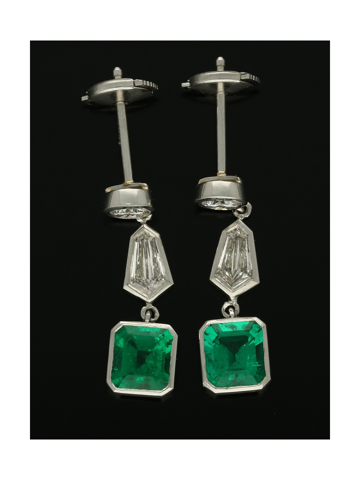 Emerald and Diamond Drop Earrings in Platinum