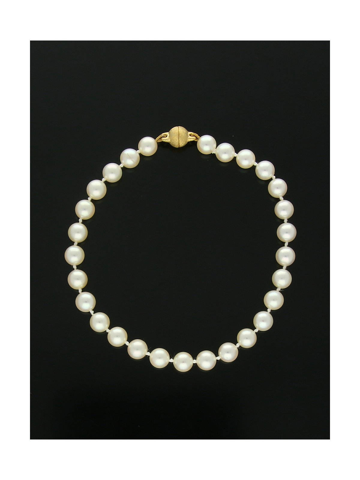 White Cultured Pearl Bracelet with Gold Magnetic Ball Clasp