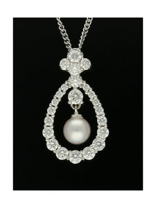 Pearl & Diamond 0.55ct Pendant Necklace in 18ct White Gold